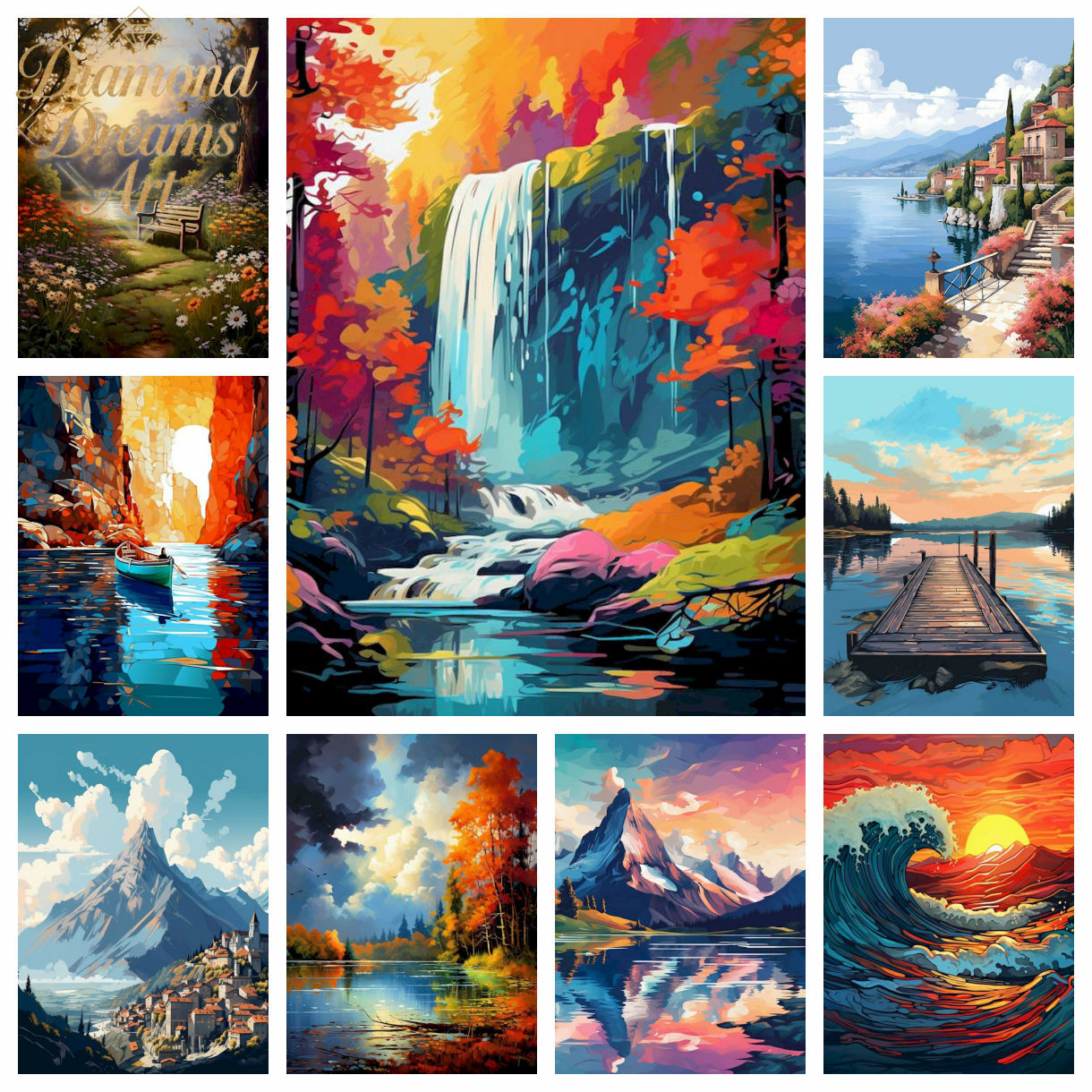 Resin Art Work - Pinturas Decorativas de Paisagens Sem Moldura,